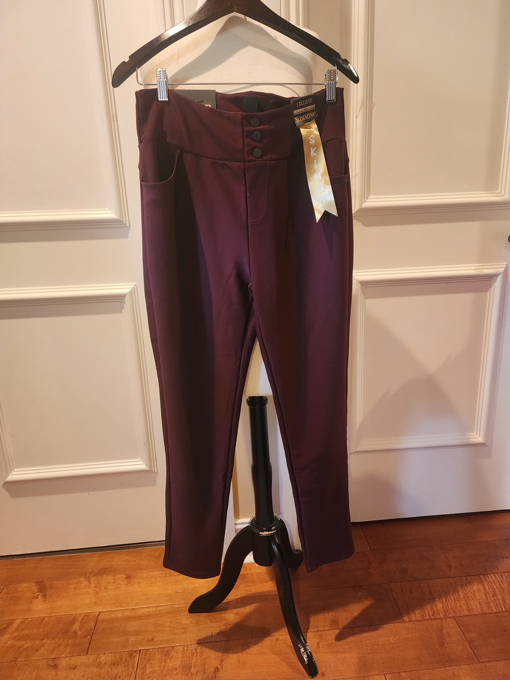High-Rise Slim Ponte Pants in Deep Burgundy